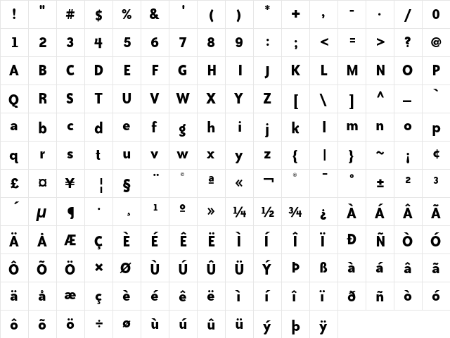 Bailey Sans ITC Bold  glyph index