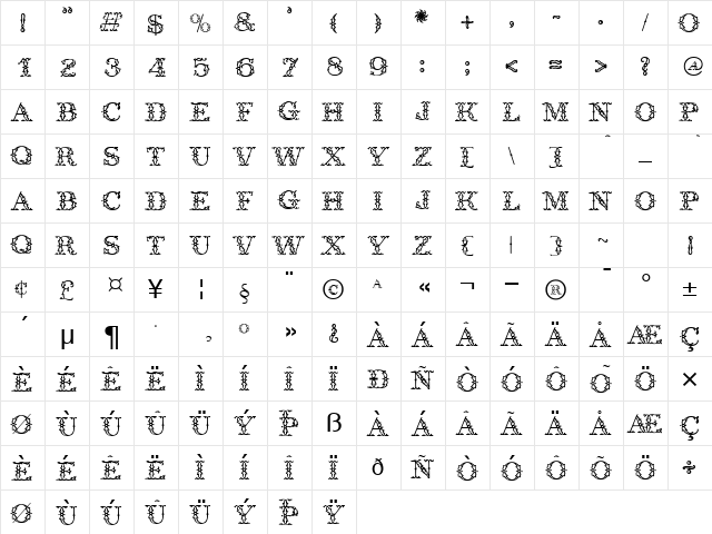 Antique Regular  glyph index