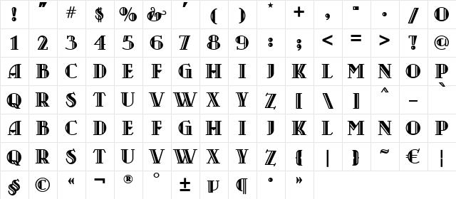 Castileo Medium  glyph index