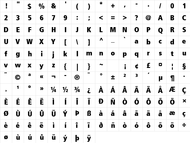 Frutiger LT Com 87 Extra Black Condensed  glyph index