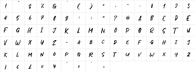 Marqez Regular  glyph index
