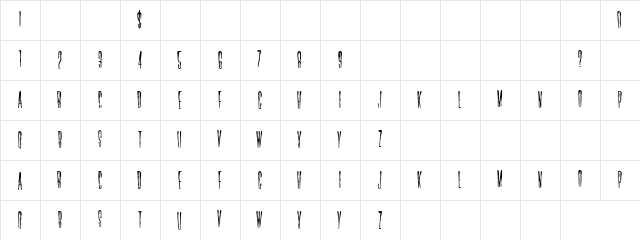 Tiny Glass Regular  glyph index