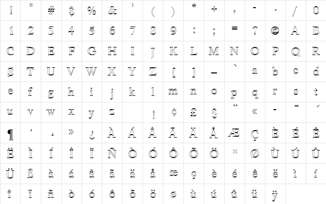 LifeTRegOu1 Regular  glyph index