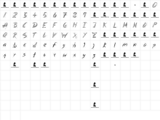 Invisible Touch Regular  glyph index