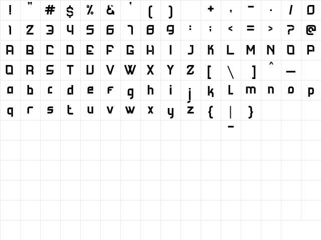 Future Techno Regular  glyph index
