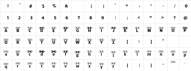 SoreEyes Regular  glyph index