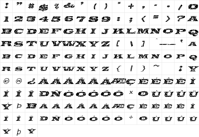 Latin-Cracked Italic  glyph index