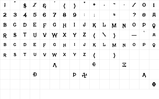 Mephisto Regular  glyph index