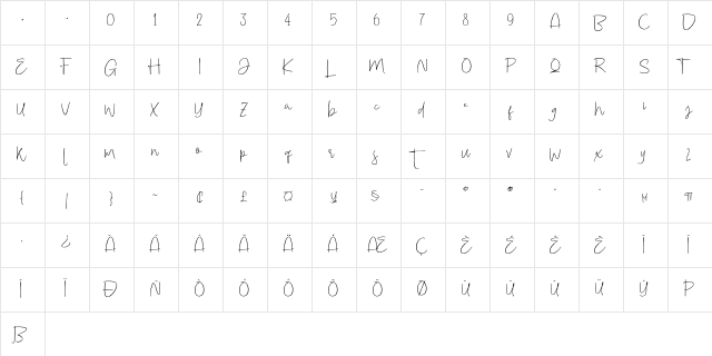 KeithFREE PERSONAL USE Regular  glyph index