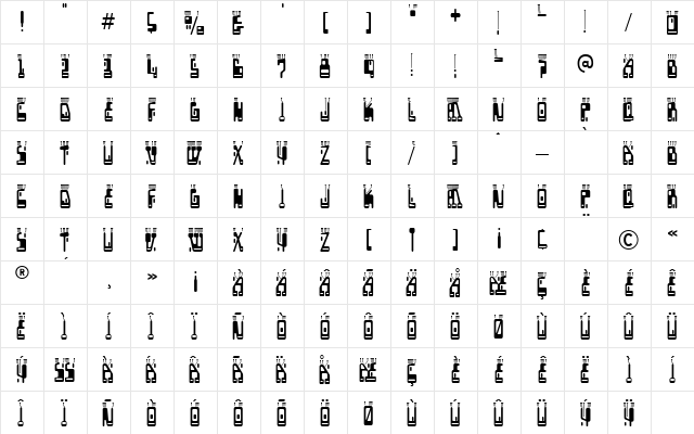 Boron Regular  glyph index