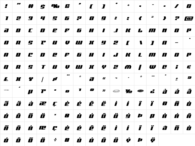 Nicomedia Expanded Italic Expanded Italic  glyph index