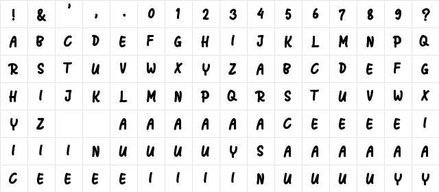 Shagie Hodie Regular  glyph index