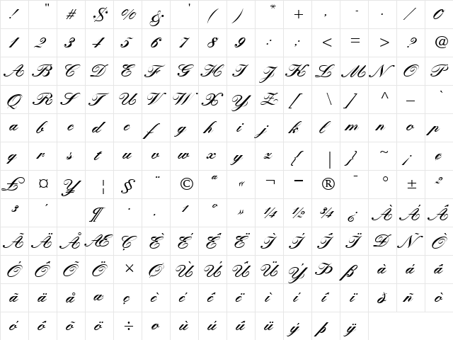 KuenstlerScript Black  glyph index
