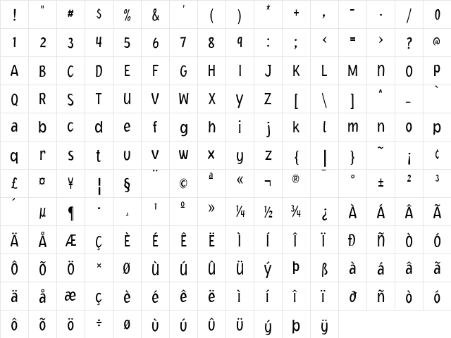 Jacoby Medium  glyph index