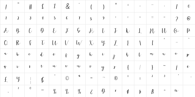 Arabella Script Regular  glyph index