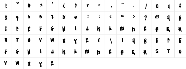 Earthquake Regular  glyph index