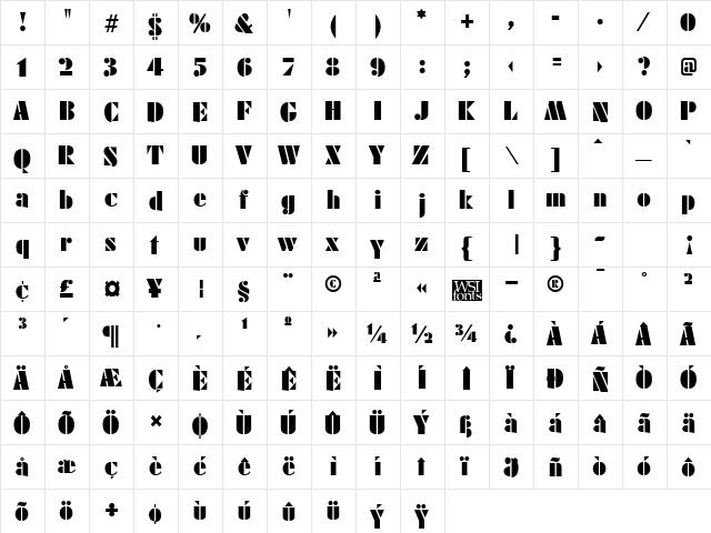 FuturistBlack Regular  glyph index