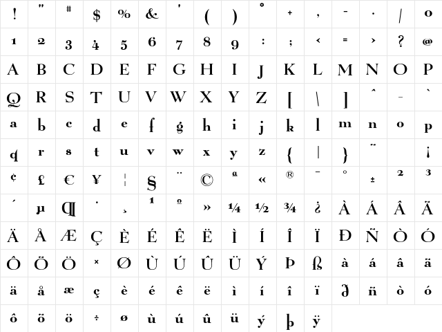 Lucianard Regular  glyph index