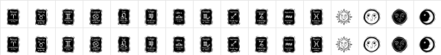 KR Astro 3 Regular  glyph index