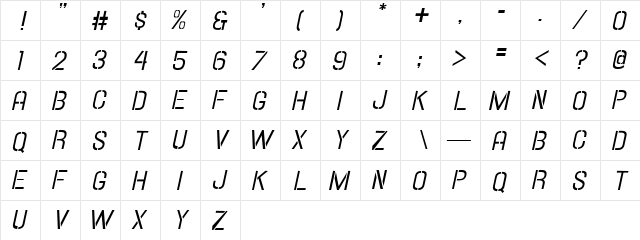 Hallandale Stencil Italic JL Regular  glyph index