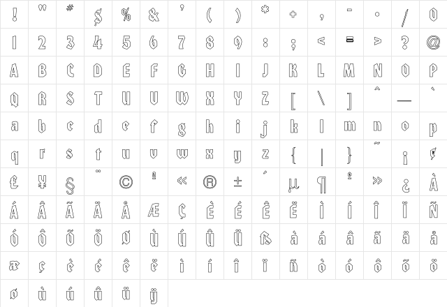 Heidelberg-Normal Hollow Regular  glyph index