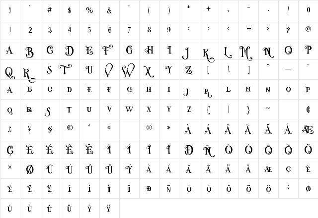 Misteri Caps Regular  glyph index