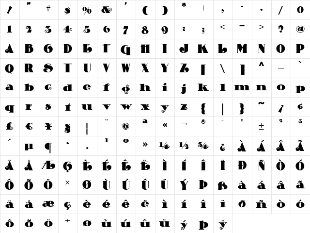CurlyShuffleNF Heavy  glyph index