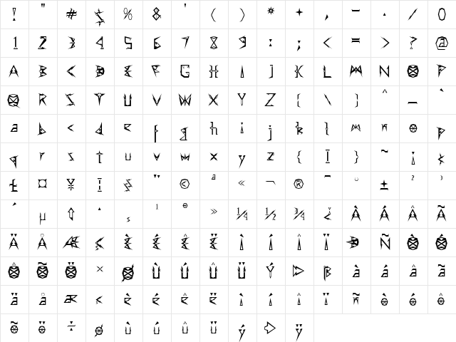 Effexor Regular  glyph index