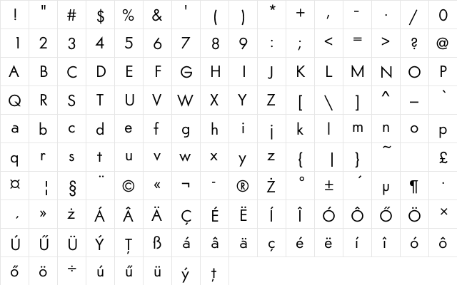 Am Sans Regular  glyph index