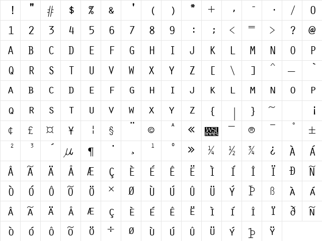 Oracle Regular  glyph index