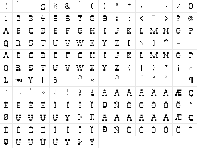 DesperadoFLF Regular  glyph index
