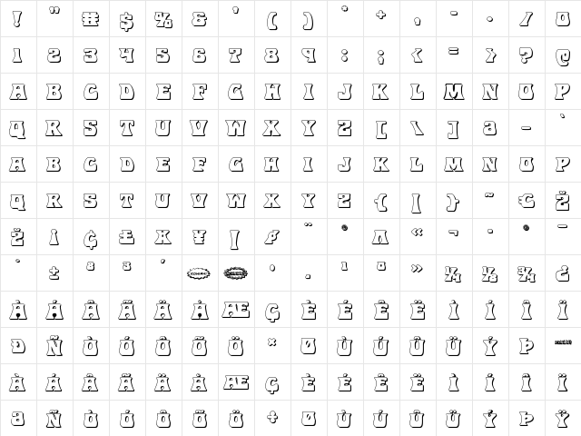Hip Pocket 3D Regular  glyph index