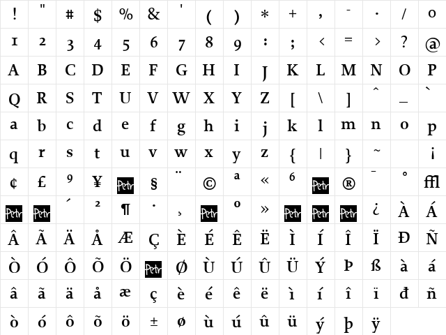 Proforma SemiBold  glyph index