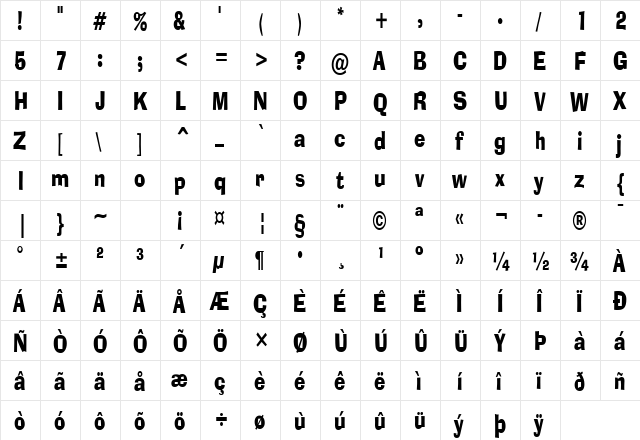 Alor-Condensed Normal  glyph index