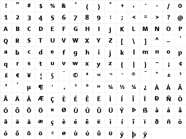 Shaker Regular  glyph index