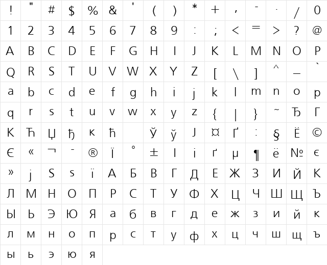 font162 Regular  glyph index