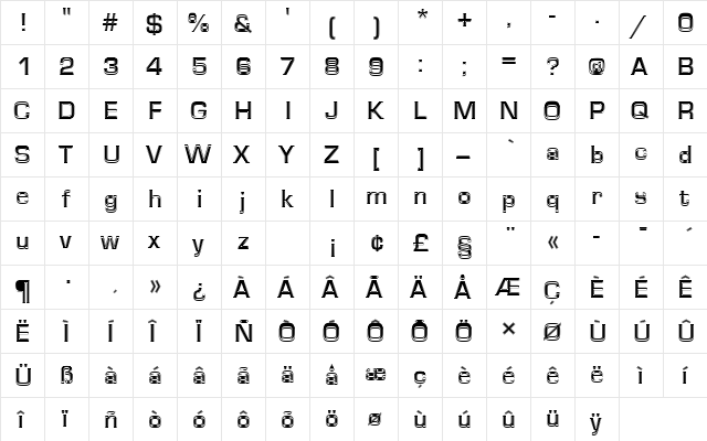 EurostileTMedIn1 Regular  glyph index