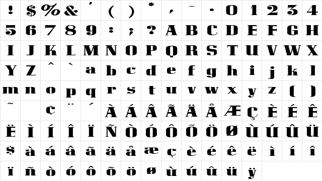 Galaxy Roman  glyph index