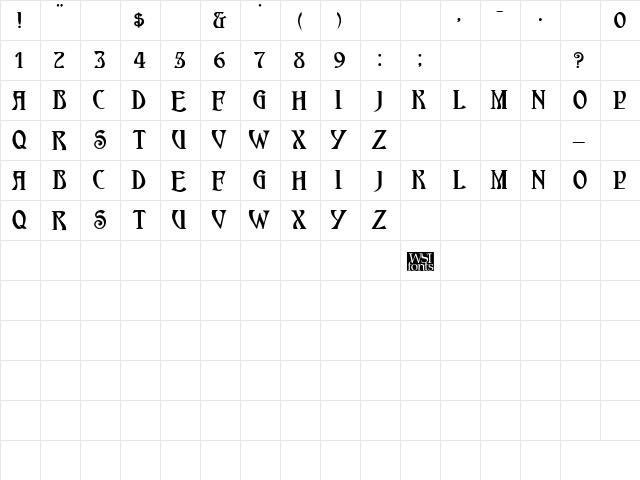 HardinCapsWide Bold  glyph index