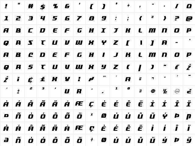 Quickening Extra-Condensed Italic Condensed Italic  glyph index