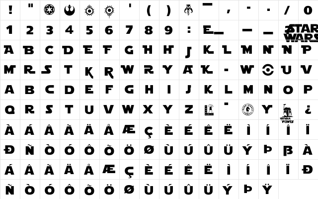 Star Jedi Regular  glyph index