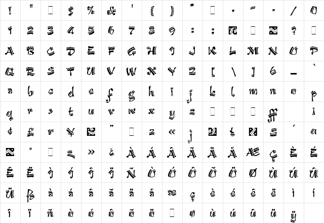ArribaArriba Regular  glyph index