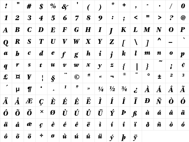 GammaEF BlackItalic  glyph index