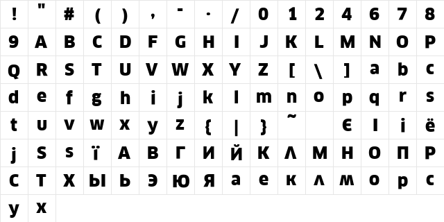 ClanPro Black  glyph index