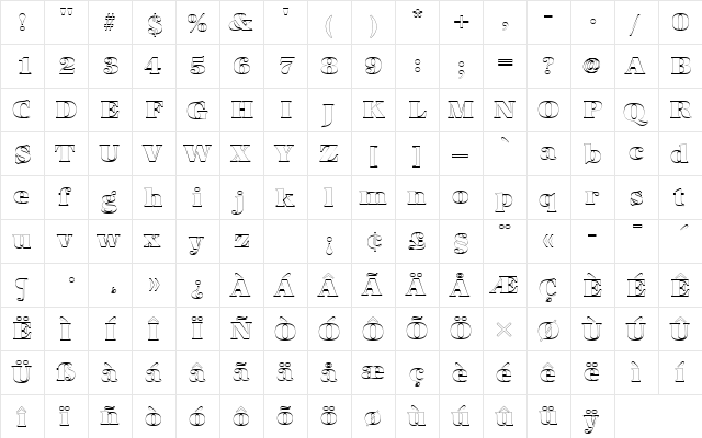 URWAntiquaTUltBolOu1 Regular  glyph index