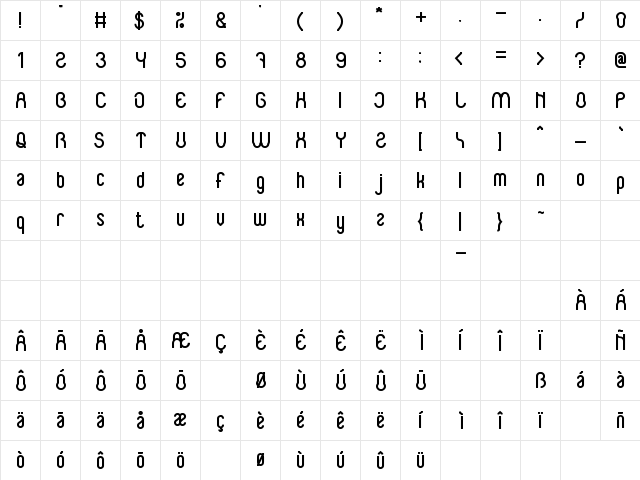 Baby Superhero Bold  glyph index