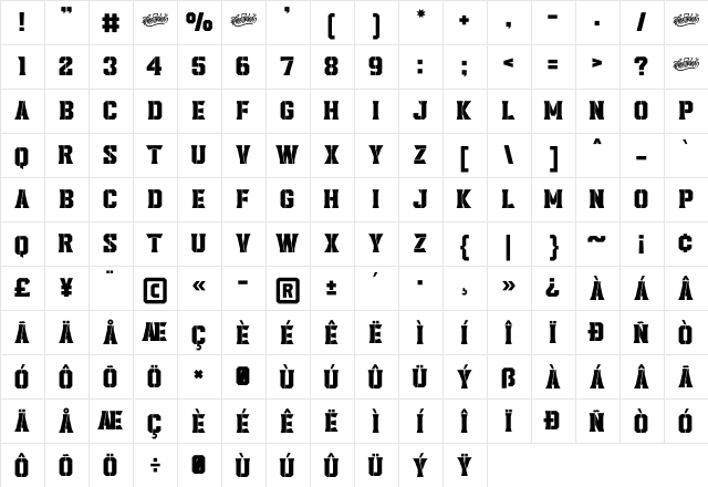 Headcorps Stencil Regular  glyph index