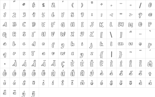 Heilig Outline Regular  glyph index
