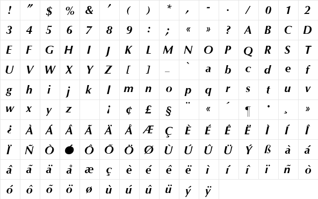 Opart-Medium Italic Regular  glyph index
