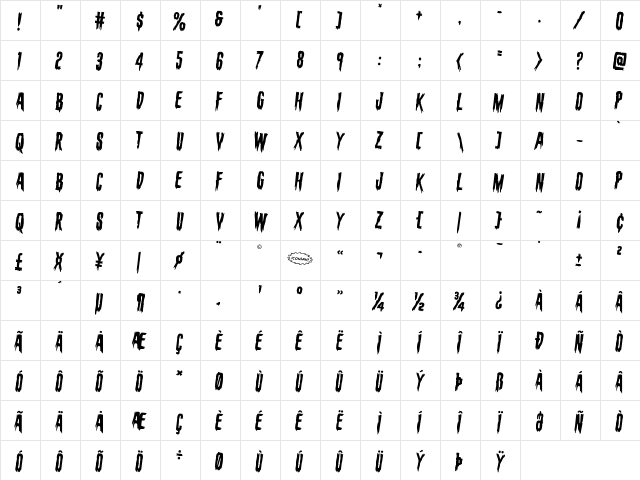 Eva Fangoria Rotated 2 Regular  glyph index